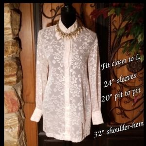 Black Ice Floral Embroidered Evening Attire Cream Colored Blouse
